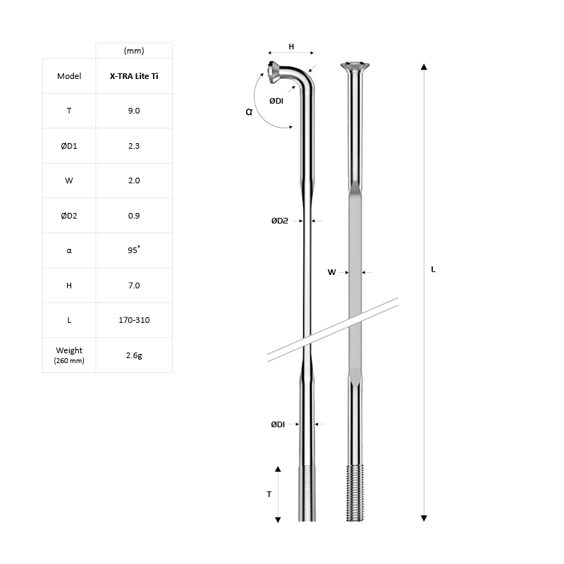 Pillar Ti Standard Titanium Spoke 4pcs 4g/pcs 263mm